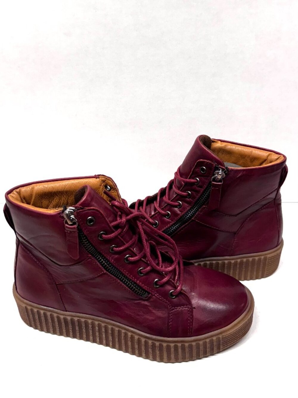 MIZ MOOZ PLATFORM LEATHER BOOTIE LACE UP SIDE ZIP WINE 37EU / 7US NEW B - 39
